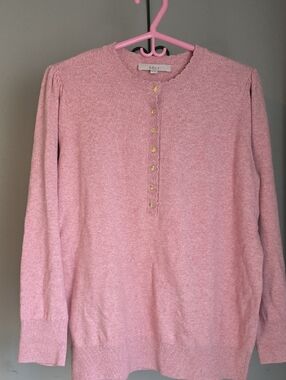 LOFT Pink Crewneck Henley Sweater with Gold Buttons Size XXL